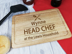 Personalised Engraved Wooden Chopping board Head Chef Any Name