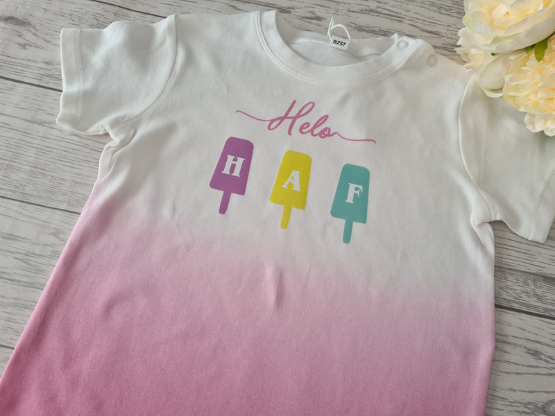 Custom WELSH  Baby PINK dip dye Baby t-shirt with Helo haf detail