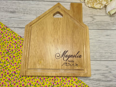 Personalised Engraved Wooden House Chopping board BEACH house name and area  detail