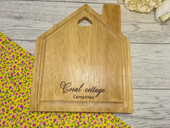 Personalised Engraved Wooden House Chopping board house name and area detail