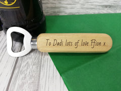 Personalised Engraved wooden beer bottle opener Father's day To dad