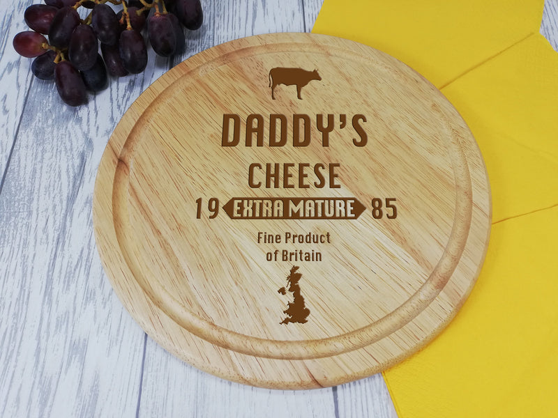 Personalised Engraved Wooden Round Chopping Cheese board Gift Any Name Any Date