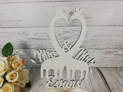 Personalised wooden wedding Mr & Mrs Giraffe cake topper Any Surname