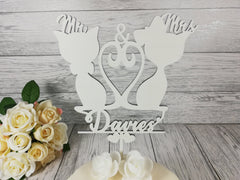 Personalised wooden wedding Mr & Mrs Cat cake topper Any Surname