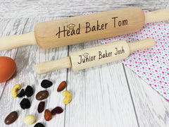 Personalised Engraved wooden Head & Junior Baker Large and Mini Rolling Pin Set Any names