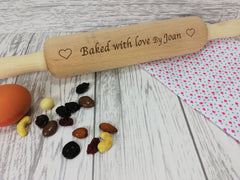 Personalised Engraved wooden baked with love Rolling Pin Any name
