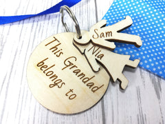 Personalised Wooden Circle with boy & girl figures Keyring This Dad belongs to.. Grandad