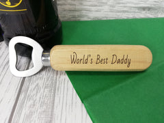 Personalised Engraved wooden beer bottle opener World's best dad grandad Father's day