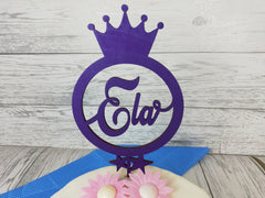 Personalised wooden birthday Princess Crown cake topper Any name