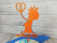 Personalised wooden birthday Giraffe Baby cake topper Any name Any Age