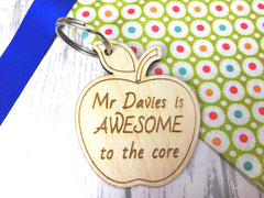 Personalised Wooden Apple Teacher Keyring Mr Mrs Miss is awesome to the core Key ring