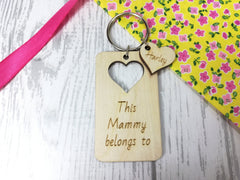 Personalised Wooden heart cut out This Mum belongs to Key ring