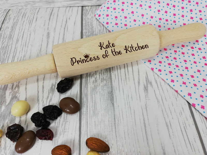 Personalised Engraved wooden Princess of the kitchen Kids Mini Rolling Pin Any name
