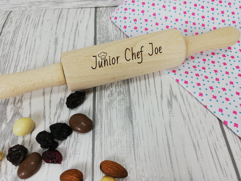 Personalised Engraved wooden Junior chef Kids Mini Rolling Pin Any name