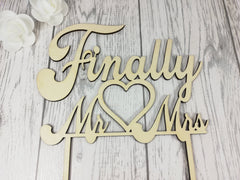 Personalised wooden Wedding cake topper Finally Mr Mrs Any Colour