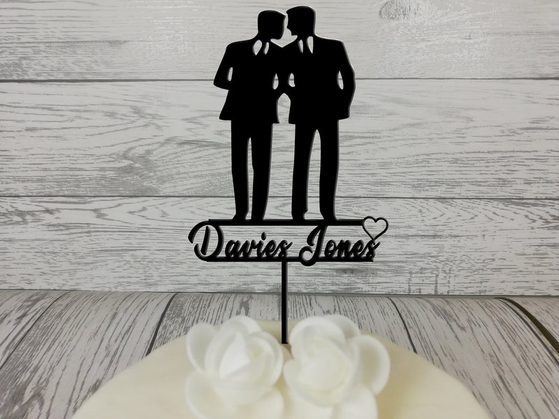 Personalised wooden wedding Mr & Mr Silhouette cake topper Any Surname Black or wood