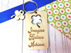 Personalised Wooden Lucky Four leaf clover cut out Keyring