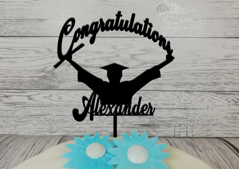 Personalised wooden Graduation Congratulations cake topper Any name