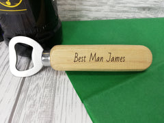 Personalised Engraved wooden beer bottle opener Best man Gift Usher Father of the Bride Groom