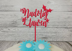 Personalised Wooden Glitter Welsh Christmas Nadolig Llawen cake topper Any colour