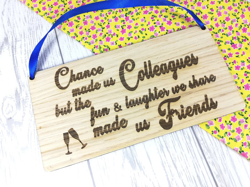 Personalised Engraved oak veneer 20cm hanging sign Colleague Friends Gift Any Message