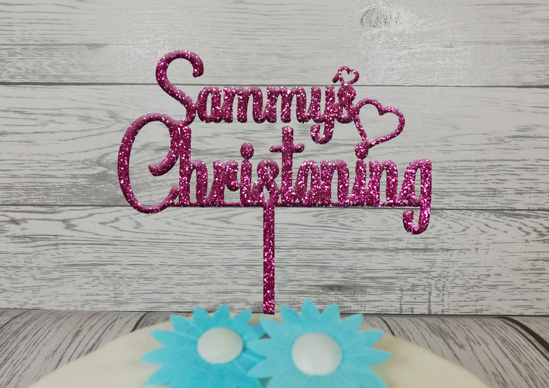 Personalised wooden Glitter Christening Naming Ceremony cake topper Any name