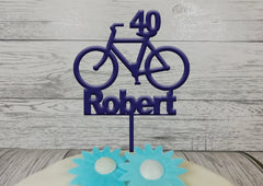 Personalised wooden birthday Bike cake topper Any name Any Age Bicycle Glitter