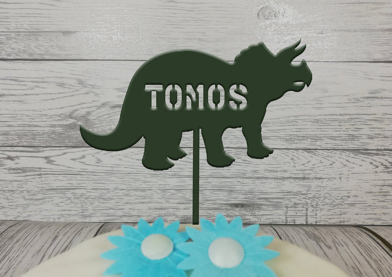 Personalised wooden birthday Dinosaur Birthday cake topper Any name any colour or glitter