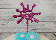 Personalised wooden birthday Slime splat cake topper glitter Any name Any Age