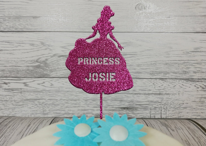 Personalised wooden birthday Princess glitter cake topper Any name