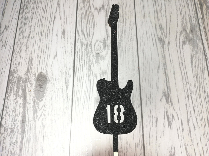 Personalised wooden Electric Guitar birthday cake topper Any age glitter 10 18 21 30 40 50 60