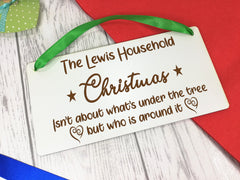 Personalised Engraved White 20cm hanging Christmas sign Any Surname Christmas is about