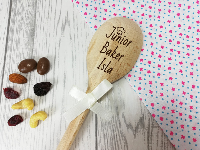 Personalised Engraved Junior Baker Wooden Spoon Any name with or without ribbon
