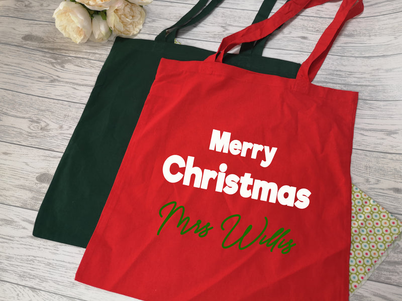 Personalised Christmas Teacher Tote bag Merry Christmas