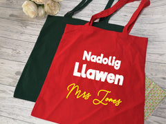 Personalised Welsh Christmas Teacher Tote bag Nadolig Llawen