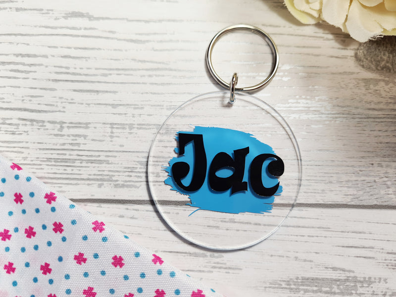 Personalised clear acrylic Round Name Keyring Key ring Any colour