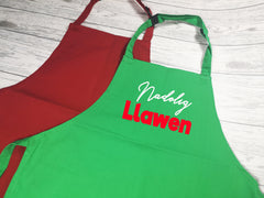 Custom children's Welsh Christmas Nadolig llawen apron in red or green