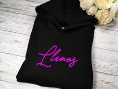 Personalised Kids BLACK hoodie with fancy name detail