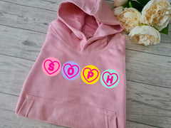 Personalised Welsh  BABY Pink hoodie Love sweets any name detail