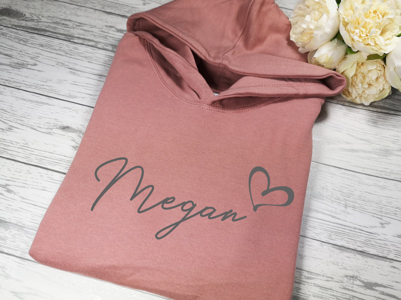 Personalised Kids Dusky pink hoodie with name and heart detail