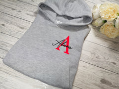 Personalised Kids GREY hoodie with Bold letter and name detail for Boys and girls