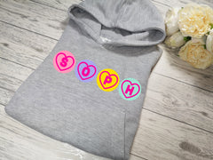 Personalised Welsh HEATHER GREY hoodie Love sweets any name detail