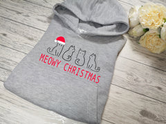 Custom Kids Heather GREY christmas hoodie with Cats CHRISTMAS detail