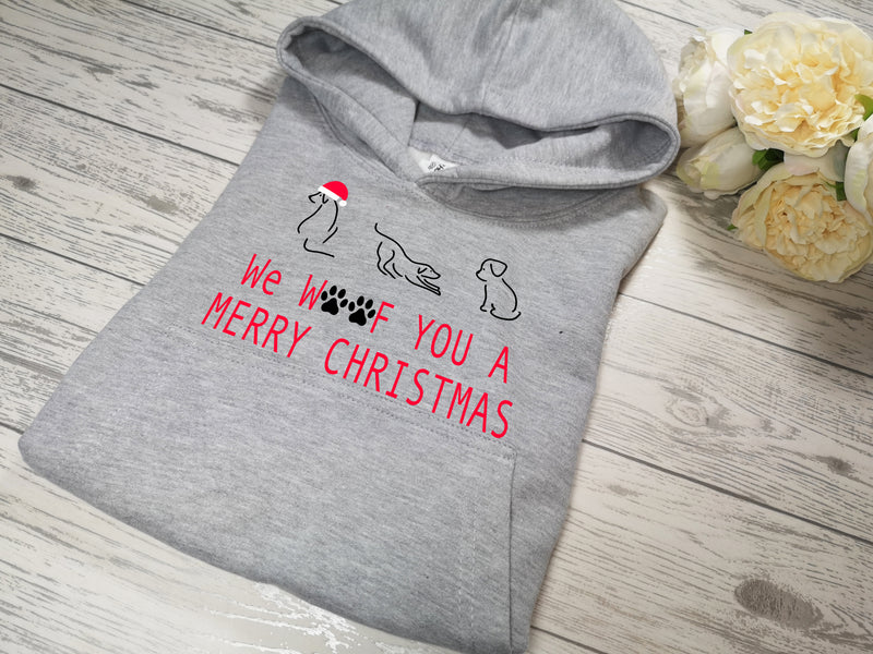 Custom Kids Heather GREY christmas hoodie with Dogs CHRISTMAS detail