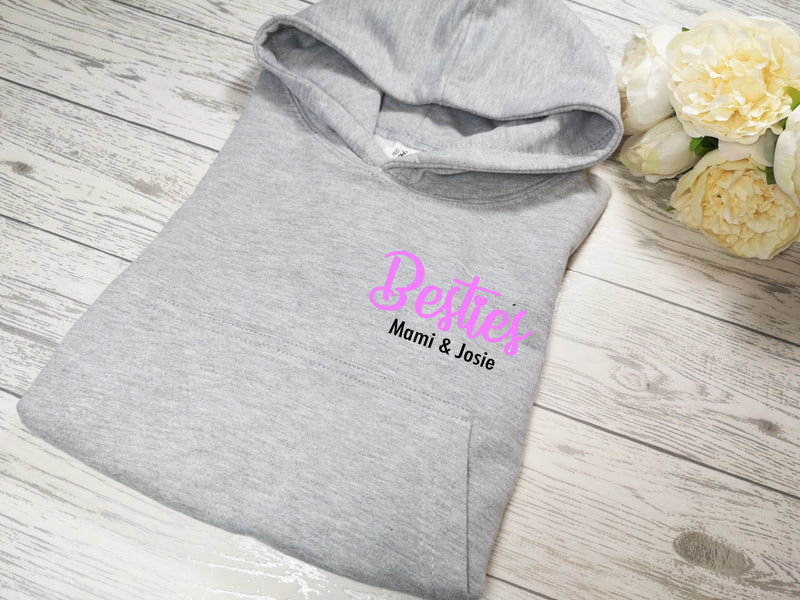 Personalised Kids Grey hoodie with Besties and names detail