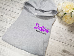 Personalised Kids Grey hoodie with Besties and names detail