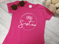 Custom Kids HOT PINK promoted to big sister t-shirt