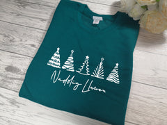 Custom Kids Welsh JADE green Christmas tree jumper Nadolig llawen detail