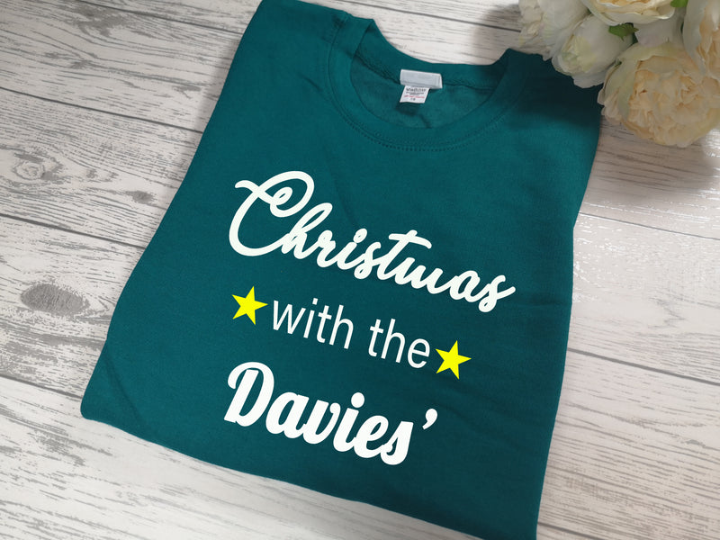 Personalised Unisex JADE GREEN Christmas jumper with 'Surname' detail