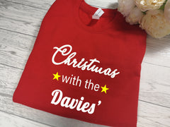 Personalised Unisex RED Christmas jumper Christmas with the 'Surname' detail